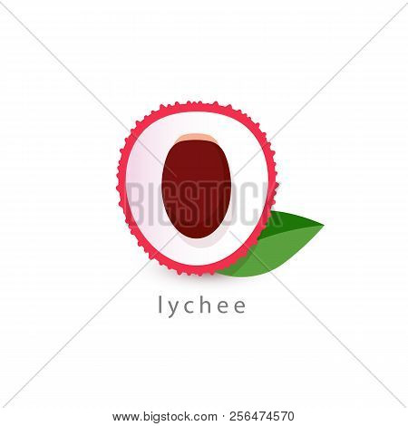 Lychee Simple Icon. Vegan Logo Template, Minimalism Style. Half Fruit Vector Illustration On White B