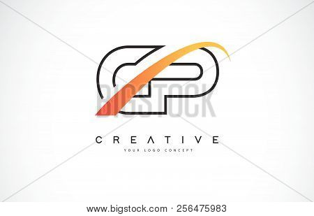 Cp C P Swoosh Letter Logo Design With Modern Yellow Swoosh Curved Lines Vector Illustration.