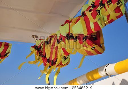 Life Vests On A Boat, Life Jackets In A Boat