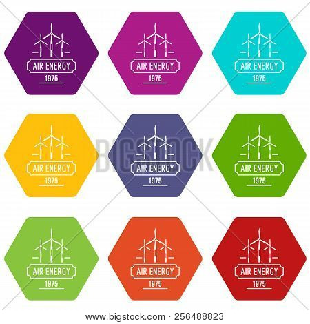 Air Energy Icons 9 Set Coloful Isolated On White For Web