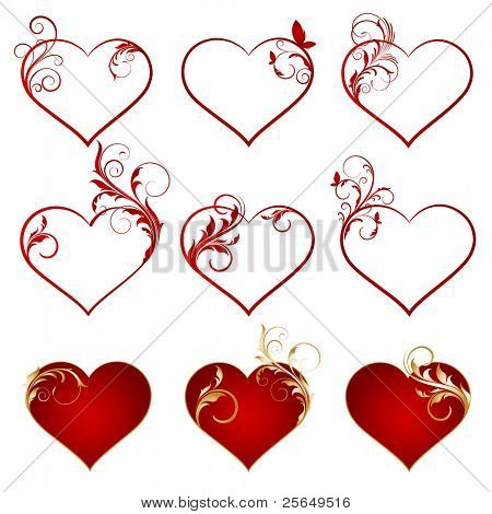 Conjunto de corazones de vector.