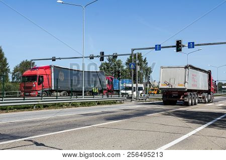 The Collision Of Two Trucks In Latvia, On The A8 Road, Occurred On August 23, 2018