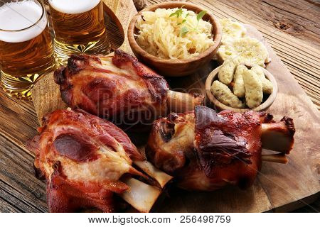 Roasted Pork Knuckle. Ham And Bacon Are Popular Foods In The West. German Schweinshaxe Or Haxe.