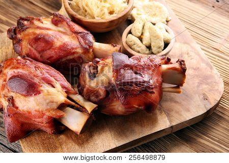 Roasted Pork Knuckle. Ham And Bacon Are Popular Foods In The West. German Schweinshaxe Or Haxe.