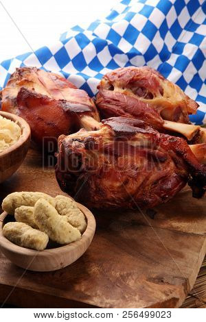Roasted Pork Knuckle. Ham And Bacon Are Popular Foods In The West. German Schweinshaxe Or Haxe.