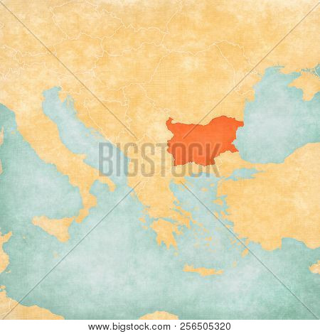 Bulgaria On The Map Of Balkans In Soft Grunge And Vintage Style, Like Old Paper With Watercolor Pain