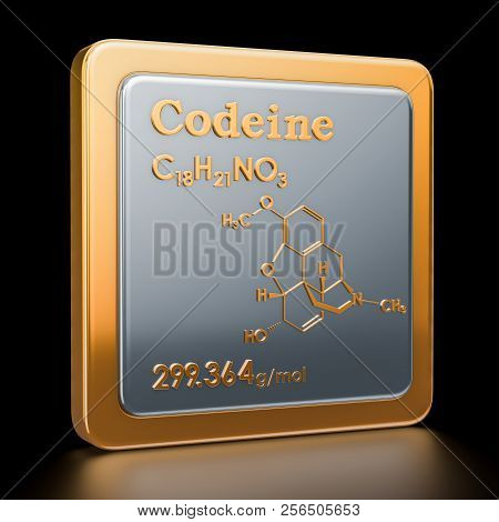 Codeine. Icon, Chemical Formula, Molecular Structure. 3d Rendering