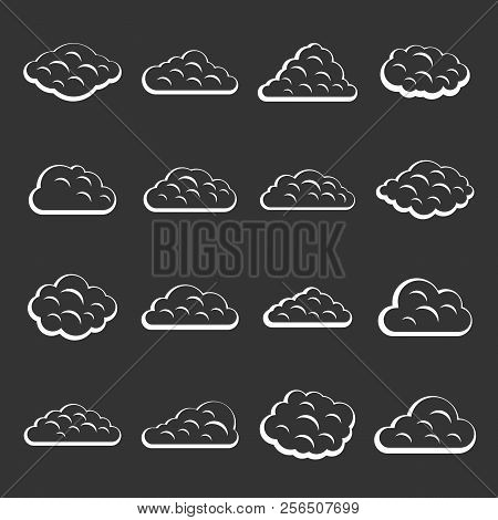 Clouds Icons Set White Isolated On Grey Background