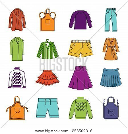 Clothes Icon Set. Color Outline Set Of Clothes Icons For Web Design Isolated On White Background