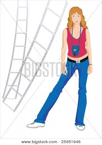 สาว - ถ่ายภาพบนพื้นหลังสีขาวกับฉากของภาพยนตร์