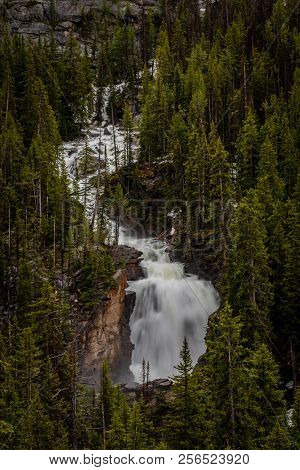 Water Pours Over Beartooth Falls In Absaroska Wilderness