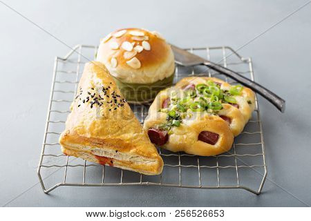 Savory Red Bean, Pork And Green Onion Pastries From Chinese Bakery