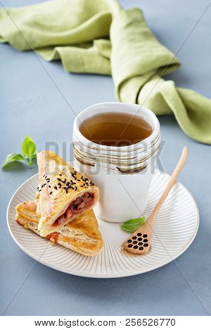 Red Bean Puff Pastry Served With Green Tea