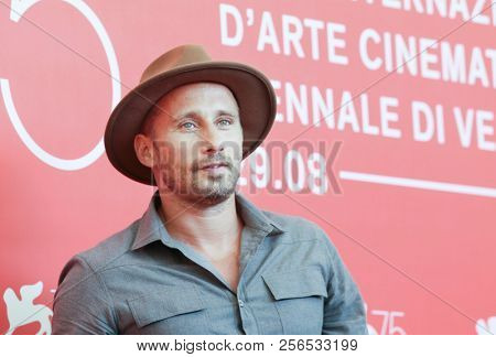 Matthias Schoenaerts attends 'Freres Ennemis (Close Enemies)' photocall during the 75th Venice Film Festival at Sala Casino on September 1, 2018 in Venice, Italy. 