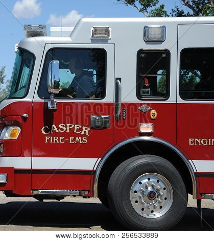 Casper, Wy. July 25, 2015. Circa: Ems Fire Truck Unit Responding To An Emergency In Casper, Wy.
