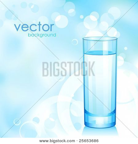 Astratto blu luce vector background con bicchiere d'acqua.