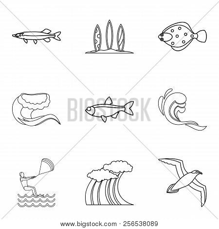 Watershed Icons Set. Outline Set Of 9 Watershed Icons For Web Isolated On White Background