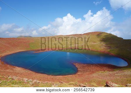 Colorful And Breathtaking View At The Top Of Azhdahak Volcano With A Turquoise Lake Hidden Inside In