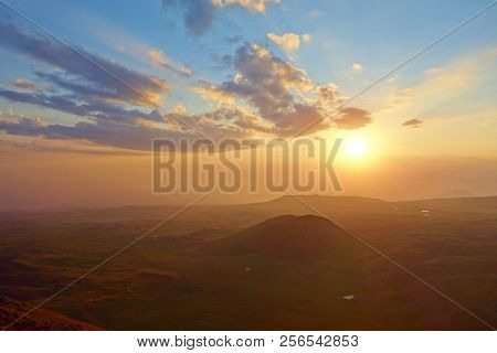 Colorful Sunset From The Edge Of Azhdahak Volcano In Geghama Mountains, Armenia