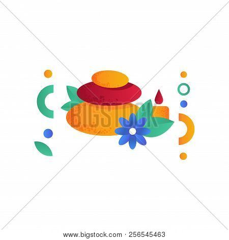 Zen Basalt Stones . Candle, Flower, Spa Symbols, Healthy Lifestyle Concept Vector Illustration On A 