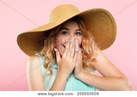 Omg Unbelievable Shock Amazement. Dumbfounded Woman Covering Open Mouth With Hand. Portrait Of A You