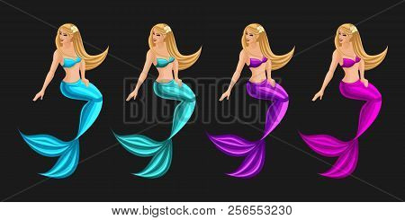 Isometrics Game Concept Cartoon With Fairy-tale Character, Beautiful Mermaid With Long Hair, Serena,
