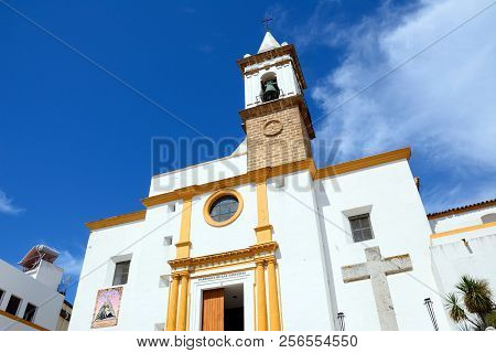 Ayamonte, Spain - June 11, 2017 - Front View Of The Las Angustias Parish Church (parroquia De Nuestr