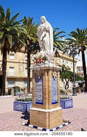 Ayamonte, Spain - June 11, 2017 - Statue Of The Immaculate Conception In The Plaza De La Laguna, Aya