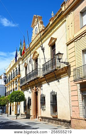 Ayamonte, Spain - June 11, 2017 - Front View Of The Town Hall In The Plaza De La Laguna, Ayamonte, H