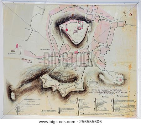 Castro Marim, Portugal - June 11, 2017 - Town Plan On A Building Wall In The Town Centre, Castro Mar