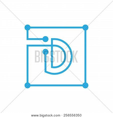 Initial Letter D Blockchain Logo Square Outline Stroke