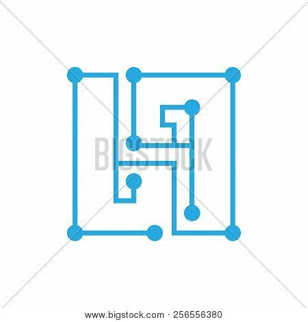 Initial Letter H Blockchain Logo Square Outline Stroke