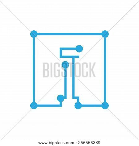 Initial Letter I Blockchain Logo Square Outline Stroke