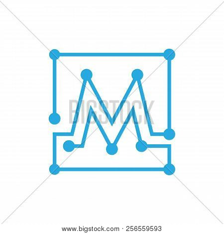Initial Letter M Blockchain Logo Square Outline Stroke
