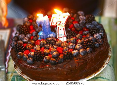 Birthday Cake For 17 Year Old Girl Made With Chocolate And Peanut Butter With Blueberry Brumble Stra