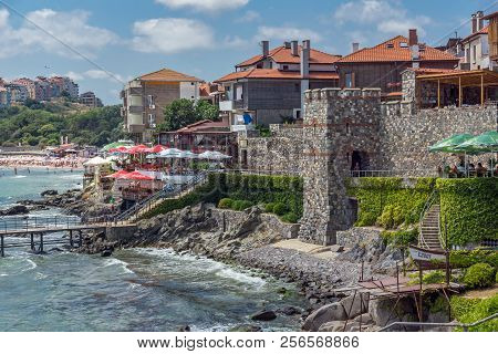 Sozopol, Bulgaria - July 16. 2016: Amazing Panorama With Ancient Fortifications And Old Houses At Ol