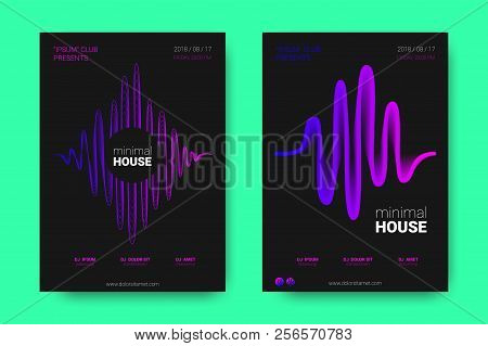 Poster Of Electronic Music Night Party. Abstract Vector Background. Colorful Wave Lines And Equalize