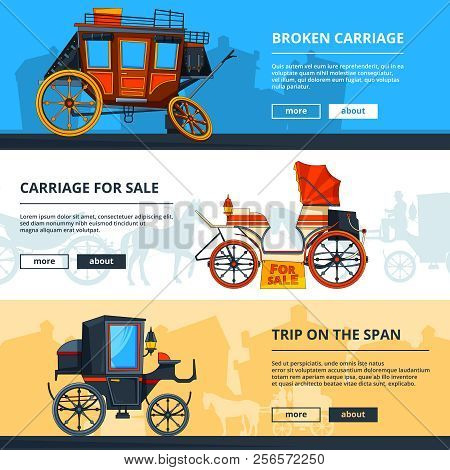 Banners With Carriage Pictures. Horizontal Banners With Place For Your Text. Antique Transport, Char