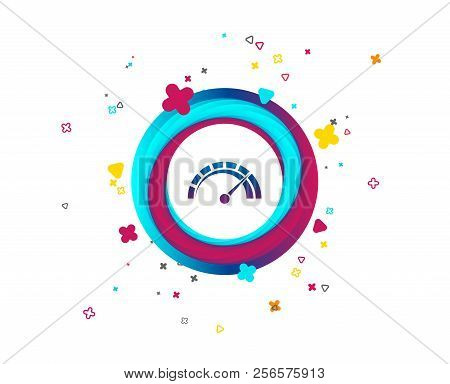 Tachometer Sign Icon. Revolution-counter Symbol. Car Speedometer Performance. Colorful Button With I