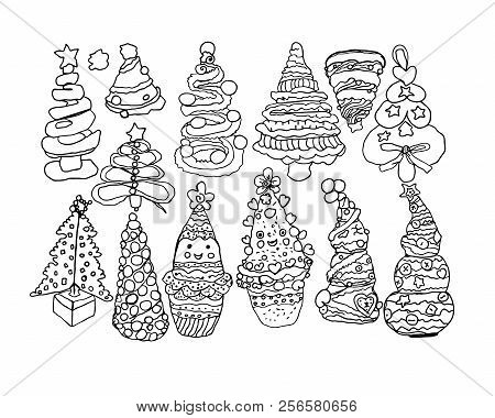 Contourline Artline Drawings Of Christmas Trees  Simple Children