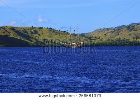 Tourist Boats At The Coast Of Kelor Island, In Komodo National Park, Labuan Bajo, Flores, Indonesia.