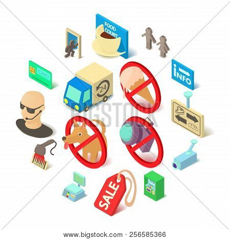 Shop Navigation Foods Icons Set. Isopmetric Cartoon Illustration Of 16 Shop Navigation Foods Icons F