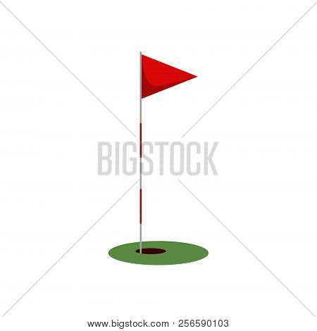 Golf Flag On The Grass With Hole Isolated On White Background, Flat Element For Golfing, Golf Equipm
