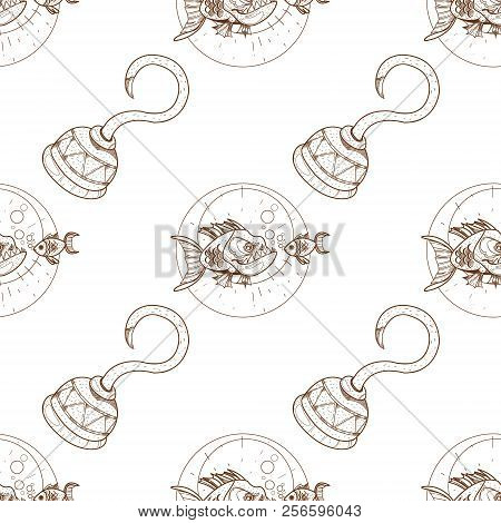 Seamless Pattern For Design Surface Piranha And Goldfish.