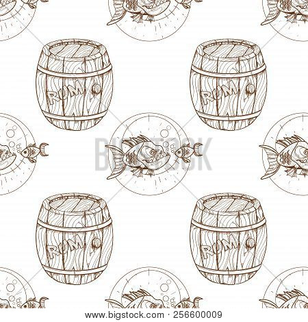 Seamless Pattern For Design Surface Piranha And Goldfish.