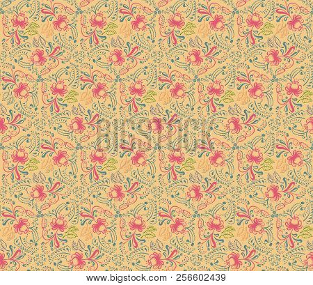Seamless Floral Pattern With Flowers. Stock Vector Illustration In Retro Style.