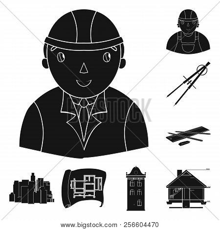 Architecture And Construction Black Icons In Set Collection For Design. Architect And Equipment Vect