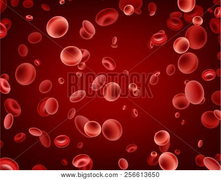 Streaming Blood Cells On Red Background. Vector Illustration.