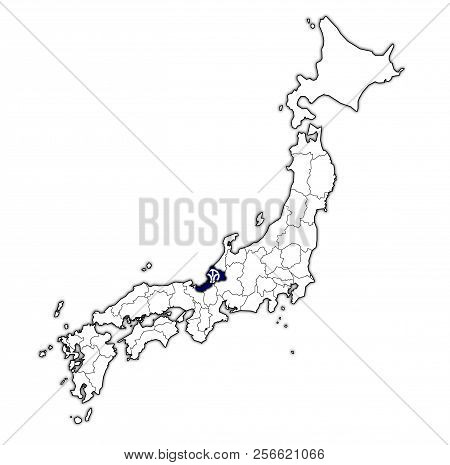 Flag Of Fukui Prefecture On Map With Administrative Divisions And Borders Of Japan