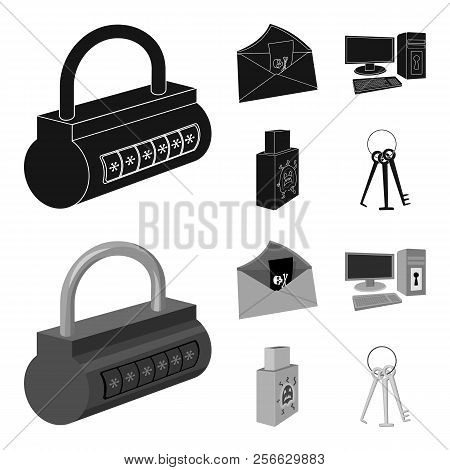 Virus, Monitor, Display, Screen .hackers And Hacking Set Collection Icons In Black, Monochrome Style